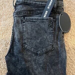 Black Acid Wash Ankle Skinny Jeans